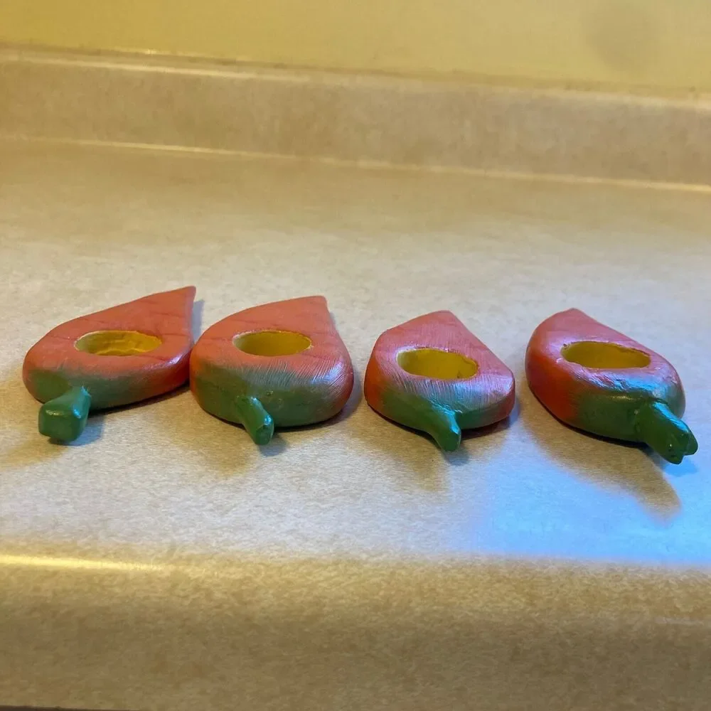 Carrot Napkin Rings Hand Carved/Painted Folksy Whimsical‎ Country Garden Party